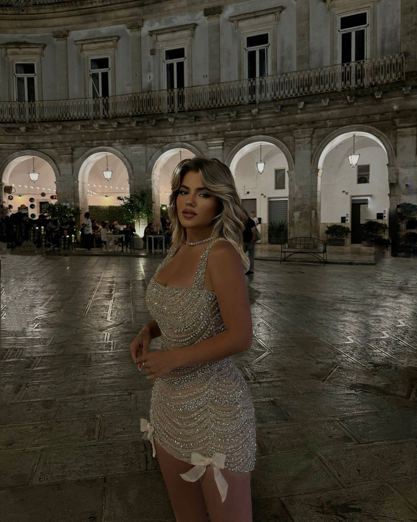 SEQUIN BOW MINI DRESS