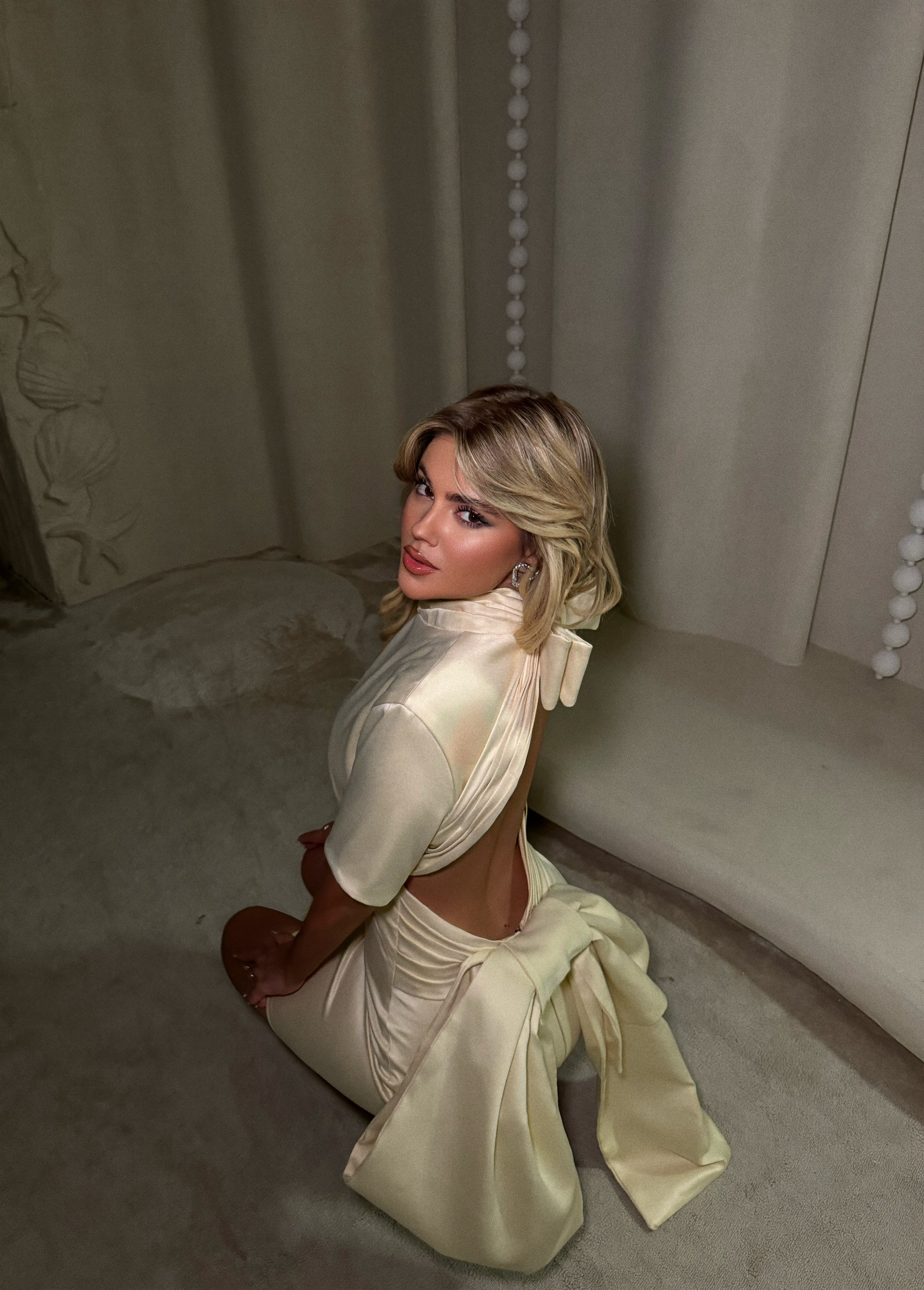 SATIN BOW MINI DRESS