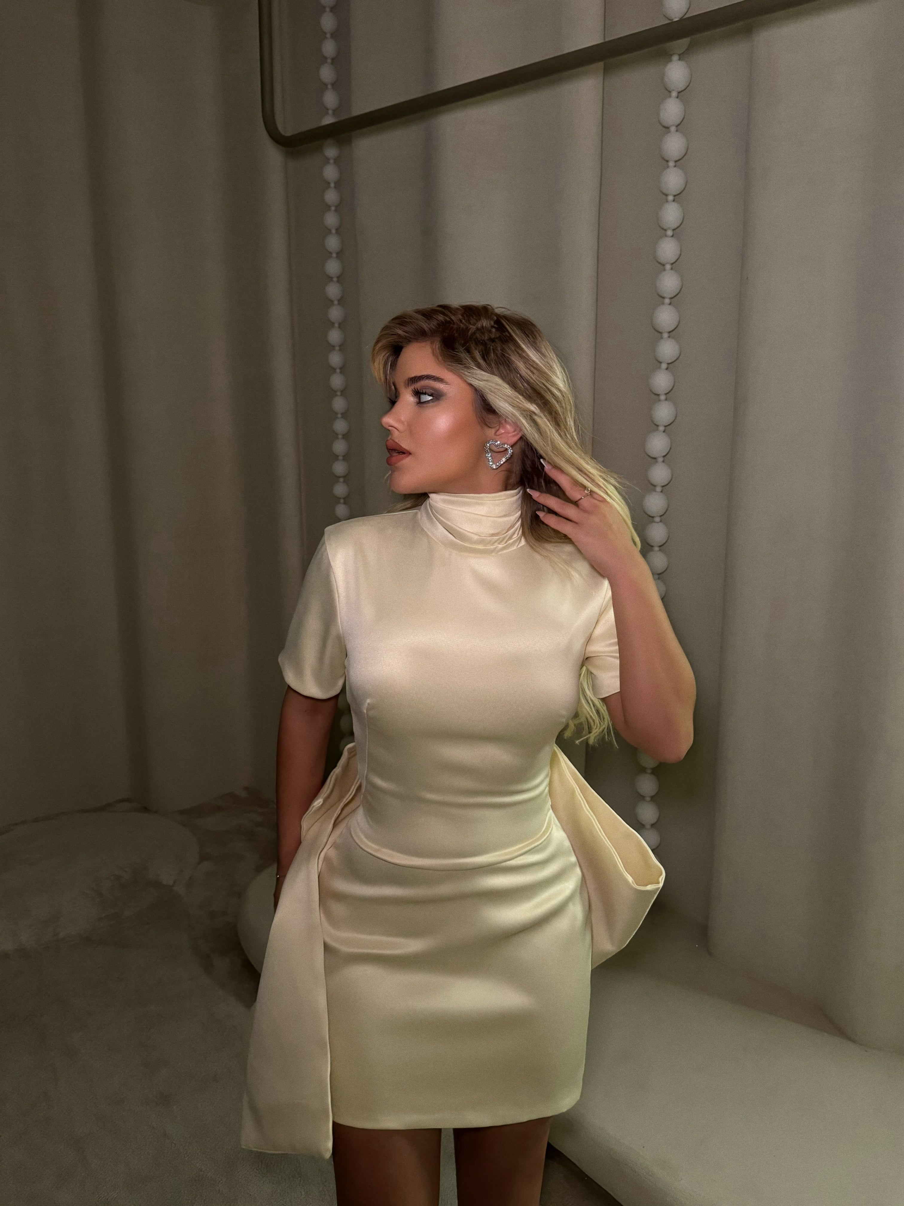 SATIN BOW MINI DRESS