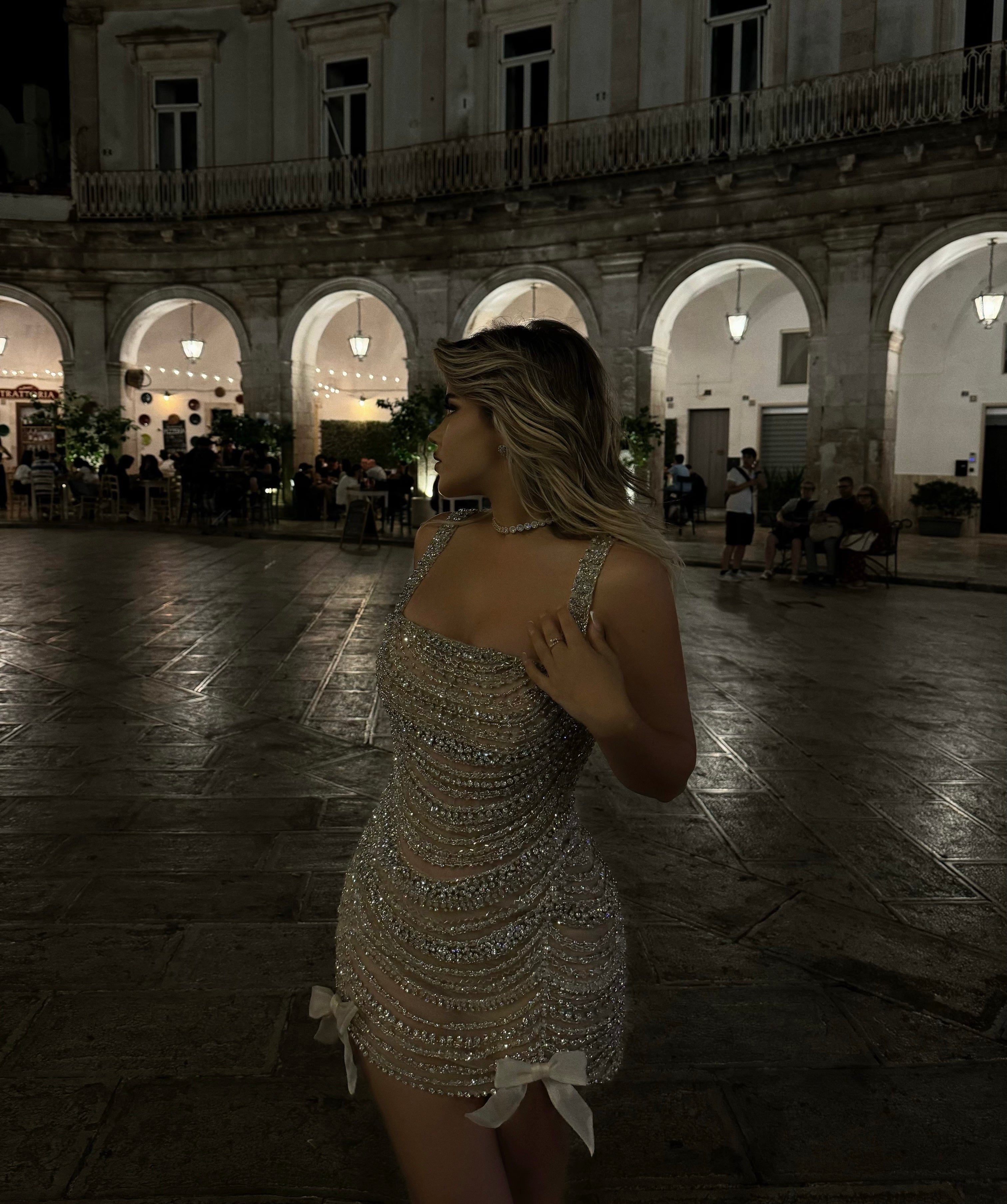 SEQUIN BOW MINI DRESS