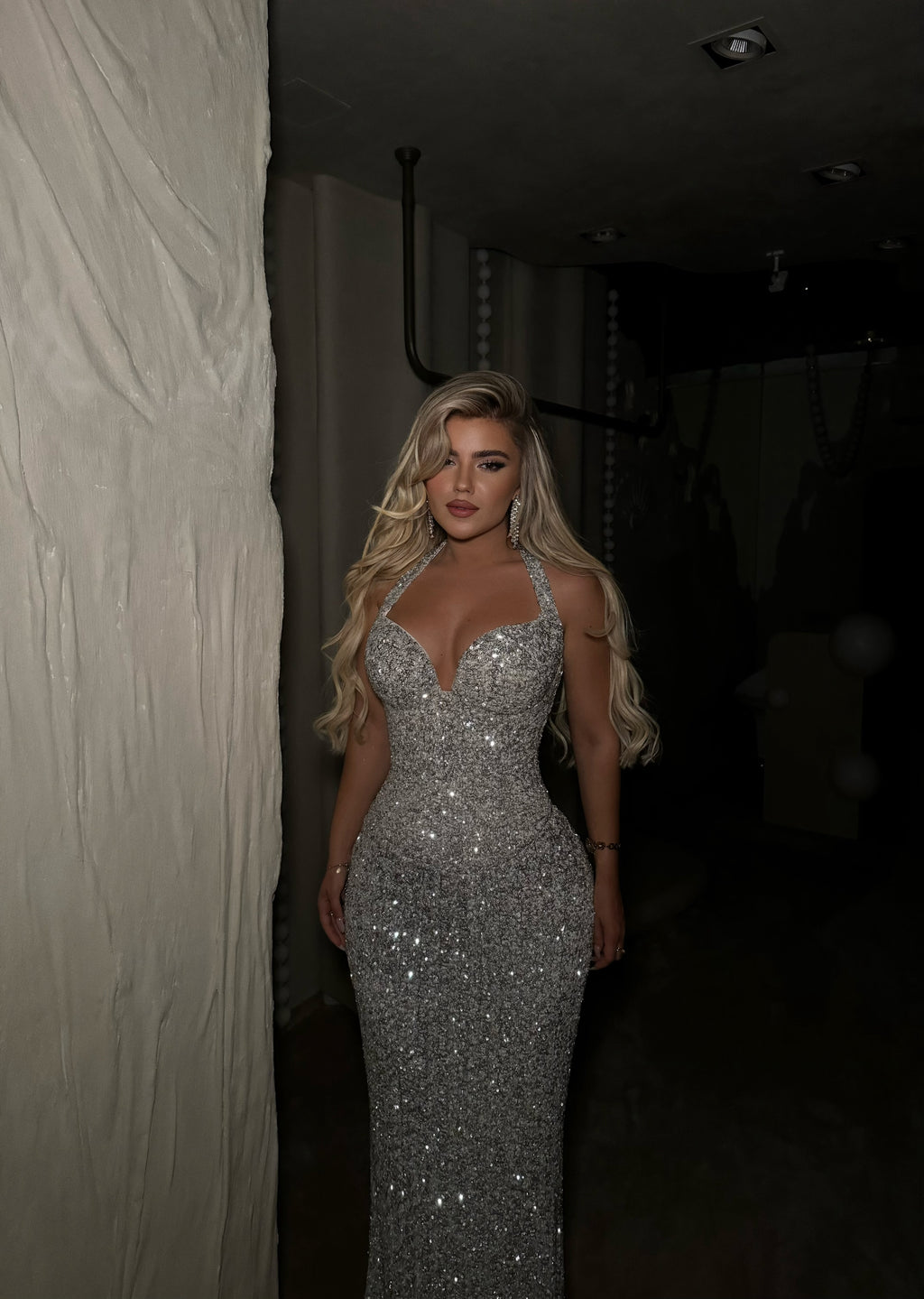 SILVER EVENING DRESS