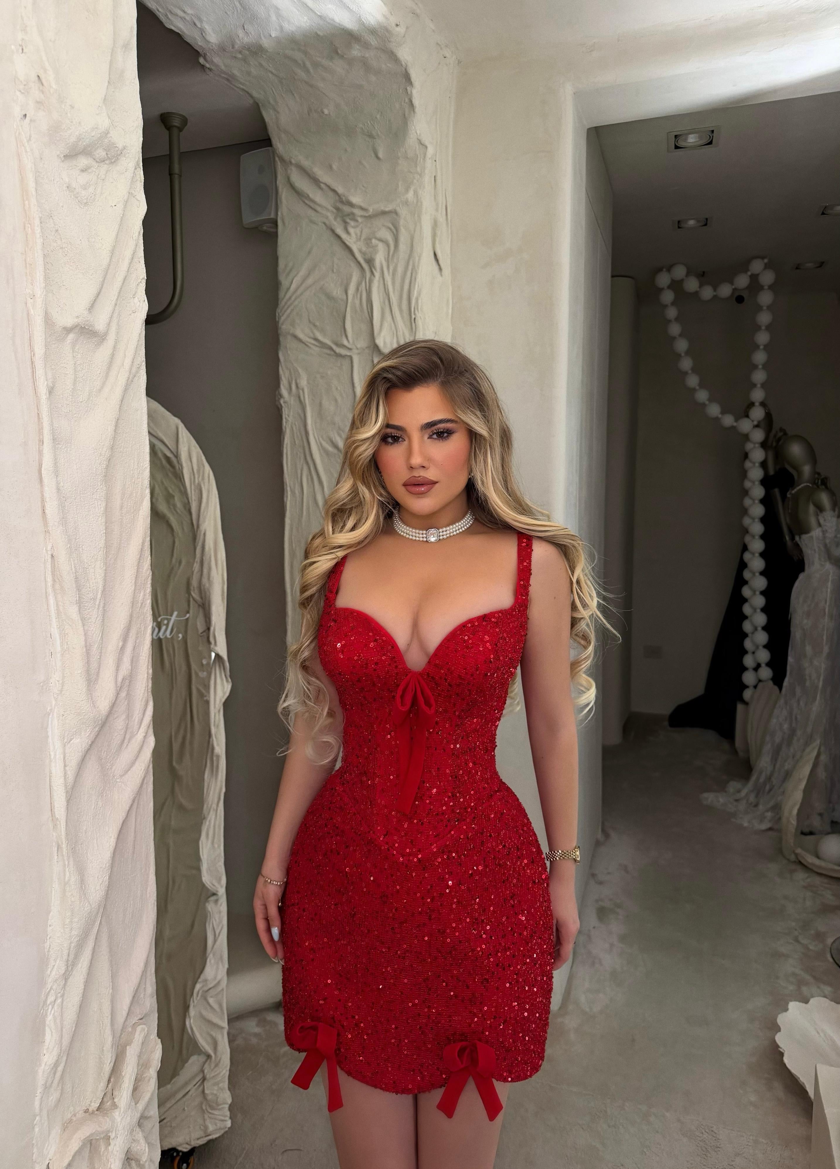 red sequin mini dress RUBY RED SEQUIN MINI DRESS – Perla Couture