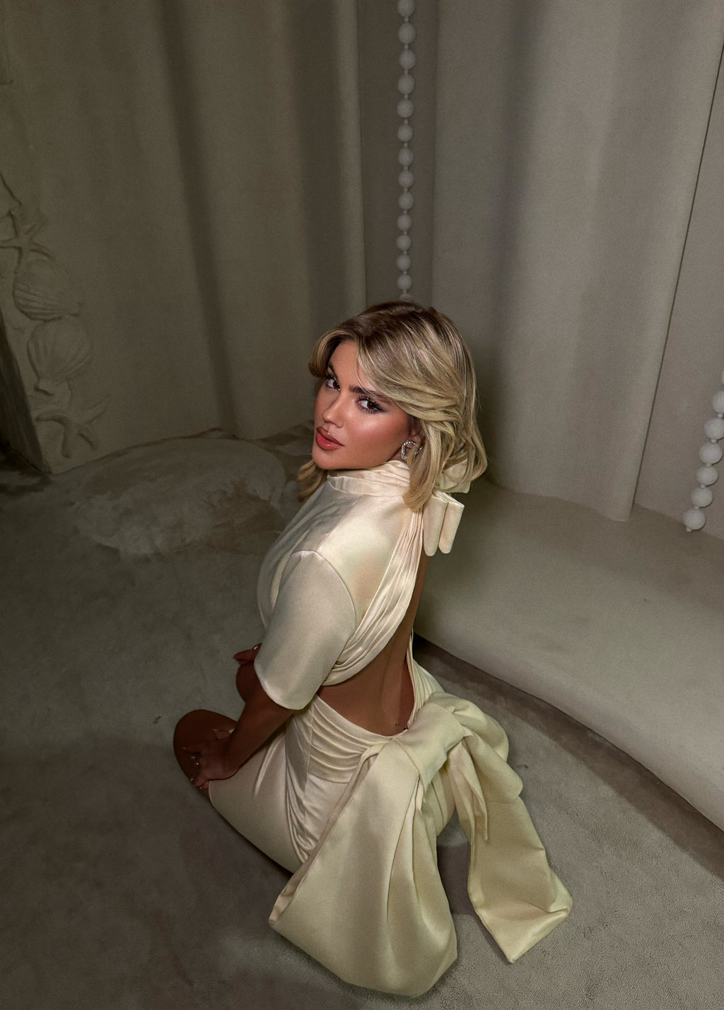 SATIN BOW MINI DRESS