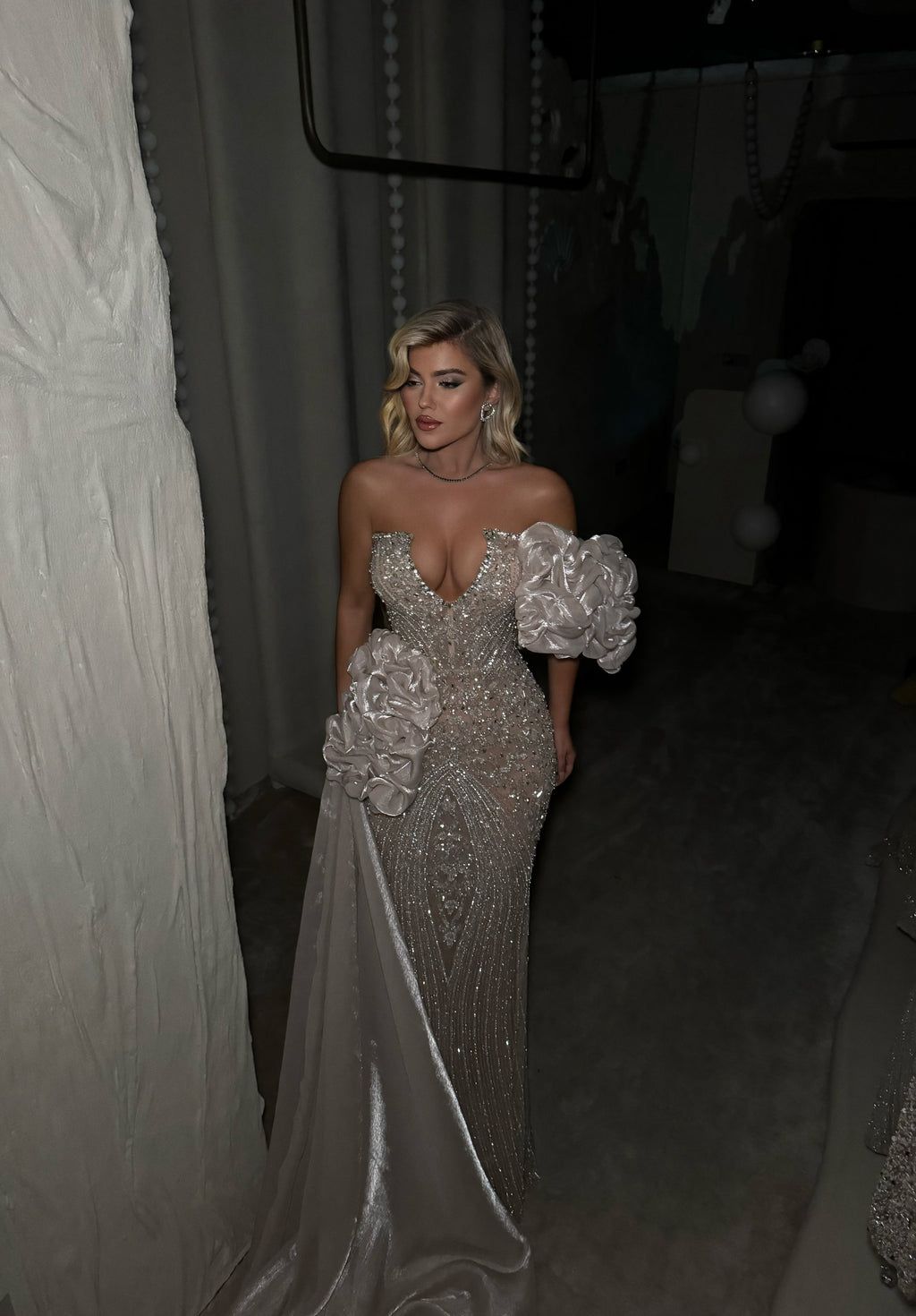 silver crystal dress BLOSSOM CRYSTAL DRESS – Perla Couture